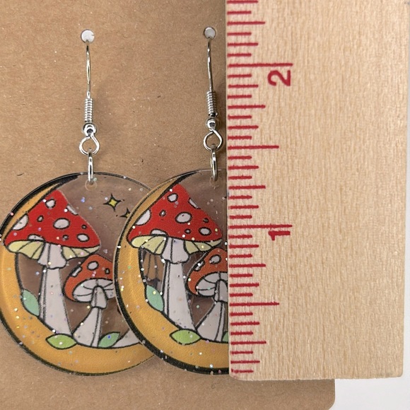 Clear Acrylic Mushroom Pattern Style Earrings - Picture 2 of 2